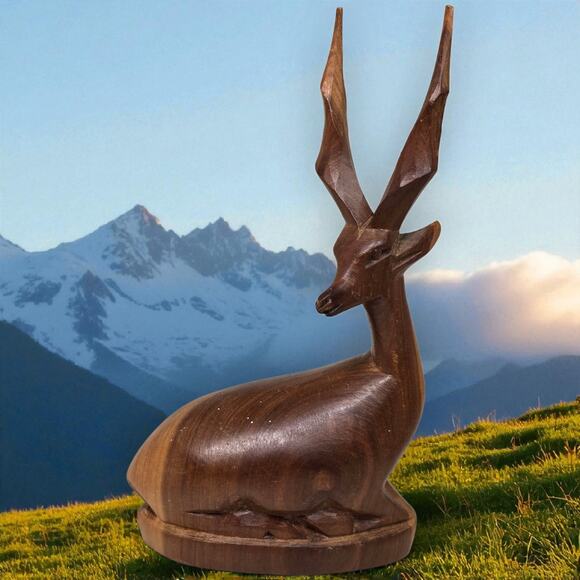African Gazelle Antelope Impala Hand Carved Genuine Besmo Statue Carved In Kenya - Picture 1 of 9